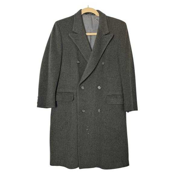 Vintage Italian Wool Double-Breasted Overcoat Gray 42L Long READ Grunge Academia - Picture 15 of 16